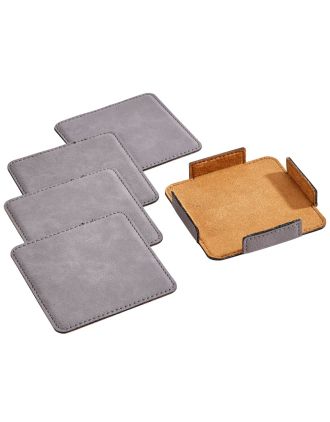 shows container with coasters off to the side.