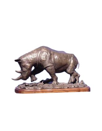Rhino Statue on Marble Base in Bronze