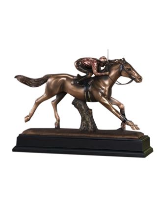 Racing to Finish Line Horse and Jockey Statue 16"