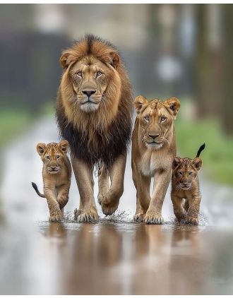 Lion Family on a Stroll Photo 16 x 20