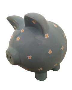 Baby Flowers on Blue Piggy Bank - face