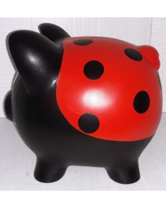 lady bug piggy bank - personalize on this side. between two dots on left. in front of dot on right. behind bottom of ear.