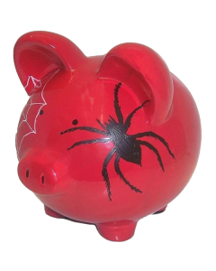Spider on Red Piggy Bank Artist Original - face