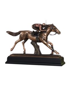 Racing to Finish Line Horse and Jockey Statue 16"
