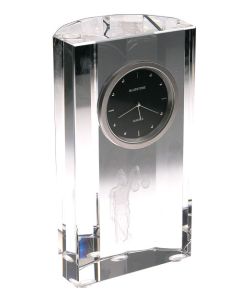 crystal clock for lawyer, note symbol etched