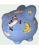 Cow Jumped Over the Moon Blue Piggy Bank 8 inch Artist Original