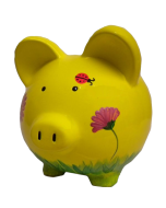 Flowers and ladybugs Piggy Bank  face
